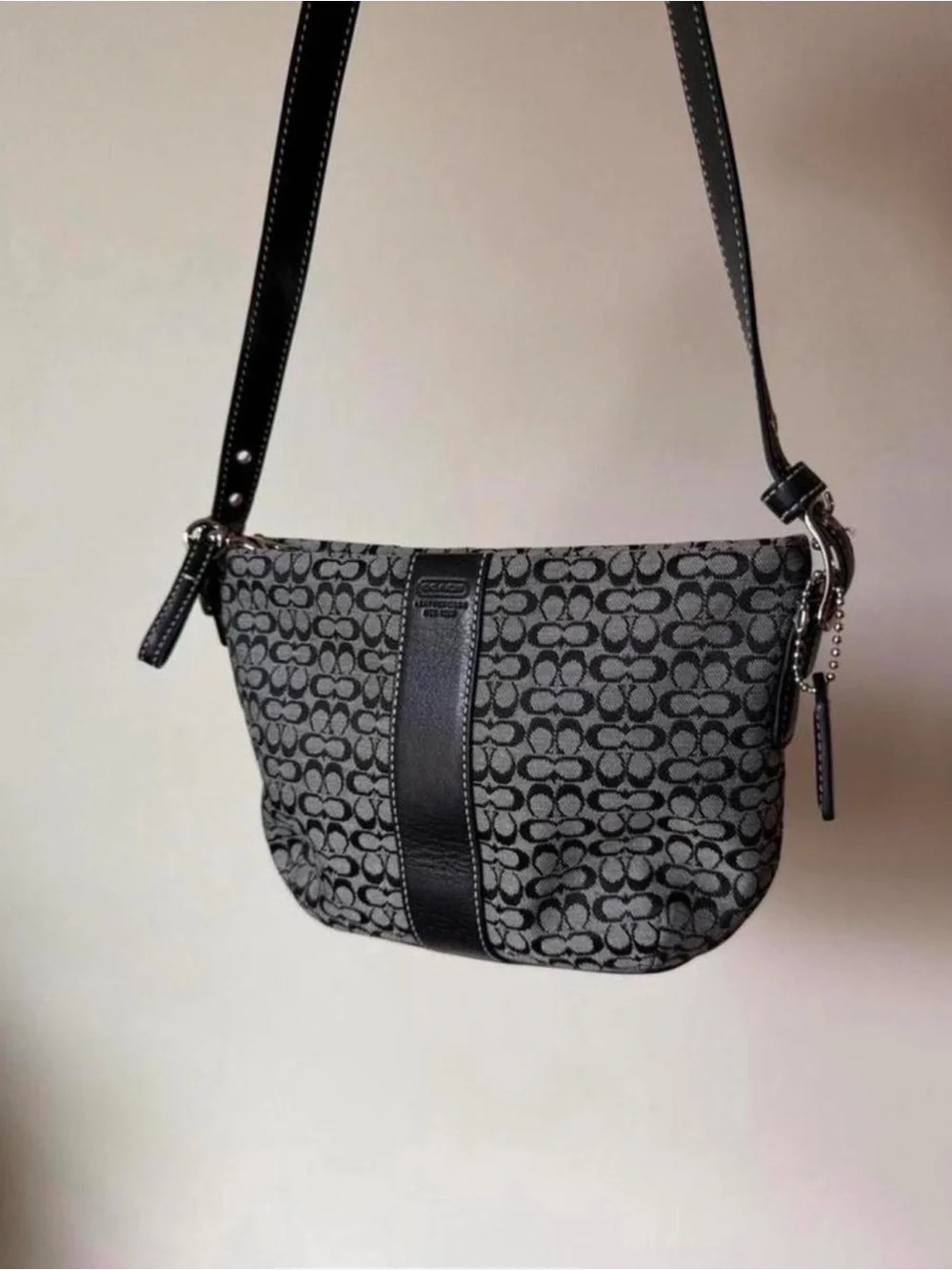 Coach Black Signature Jacquard Demi Crossbody Bag with Leather Trim